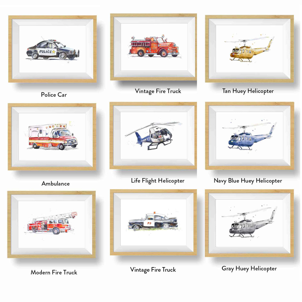 Transportation Vehicles Prints Set