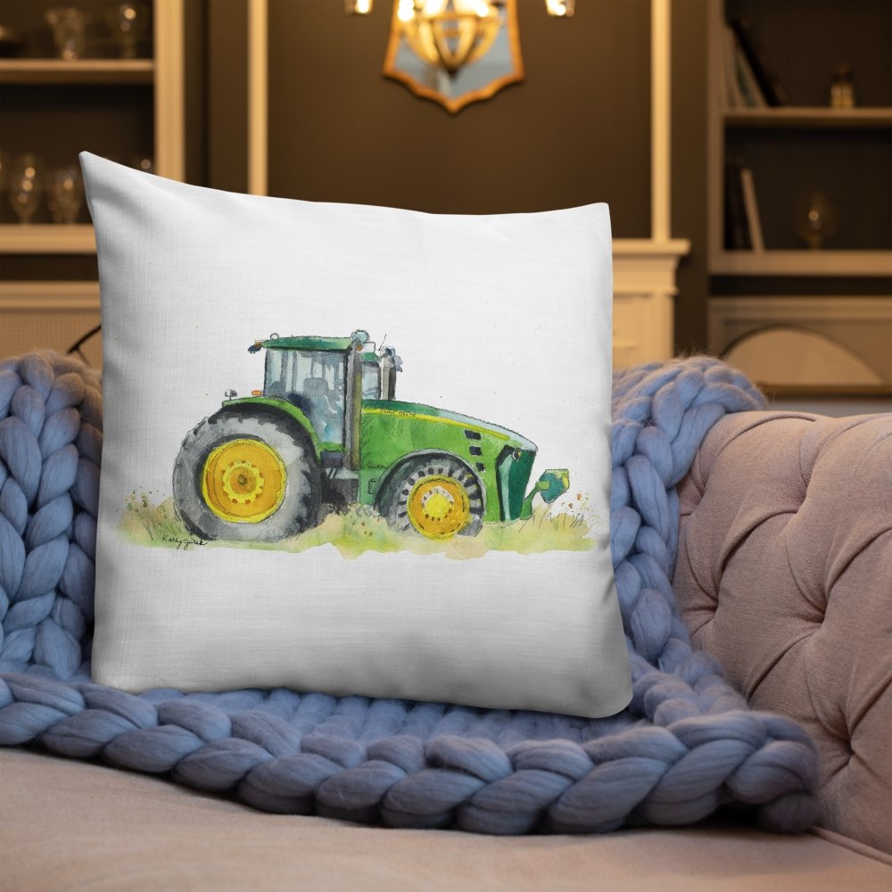 green tractor pillow cover