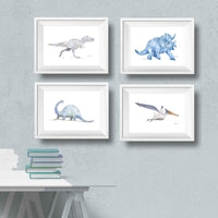 Thumbnail for set of 4 blue and gray dinosaur prints for kids rooms