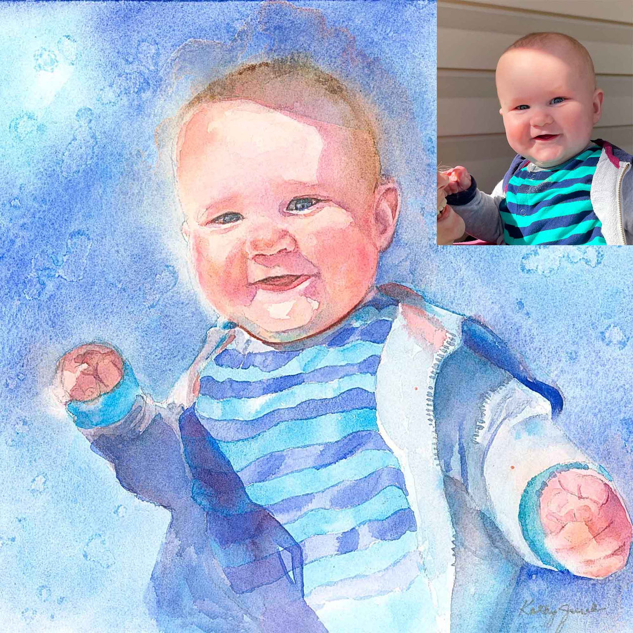 custom watercolor portrait baby
