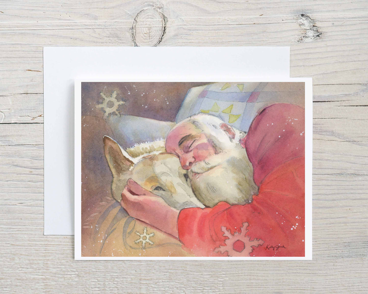 Santa Snuggling with Dog Card
