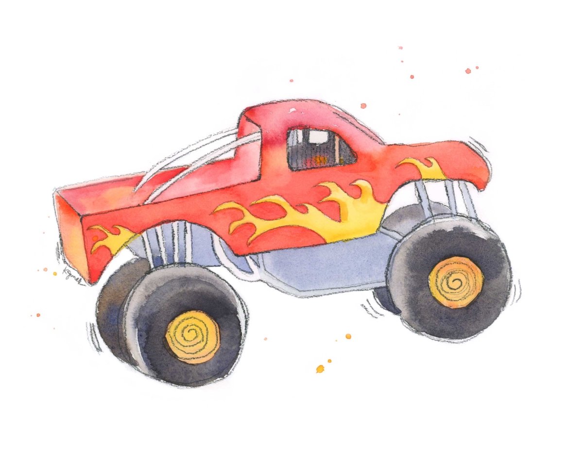 red monster truck wall art print for kids