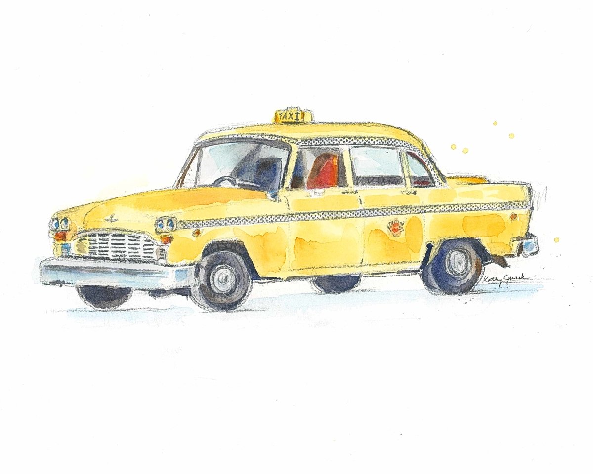 vintage yellow taxi cab art print