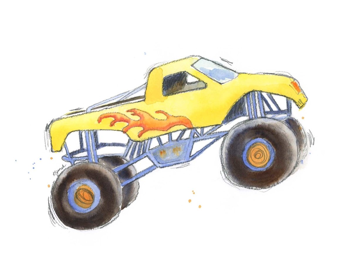yellow monster truck wall art for kids rooms