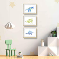 Thumbnail for purple stegosaurus green triceratops and blue t rex art prints