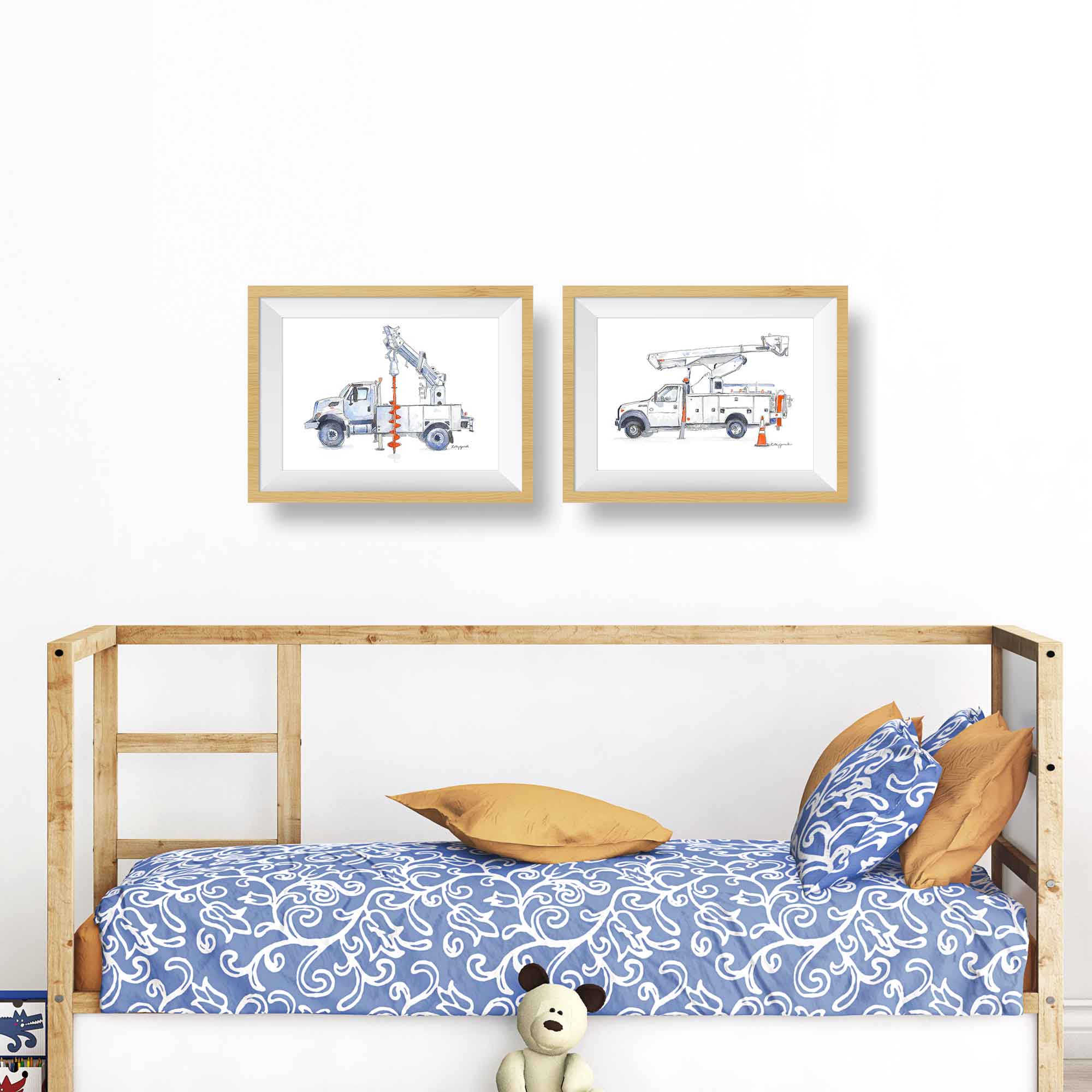 2 Electrical Truck Prints for Kids Rooms