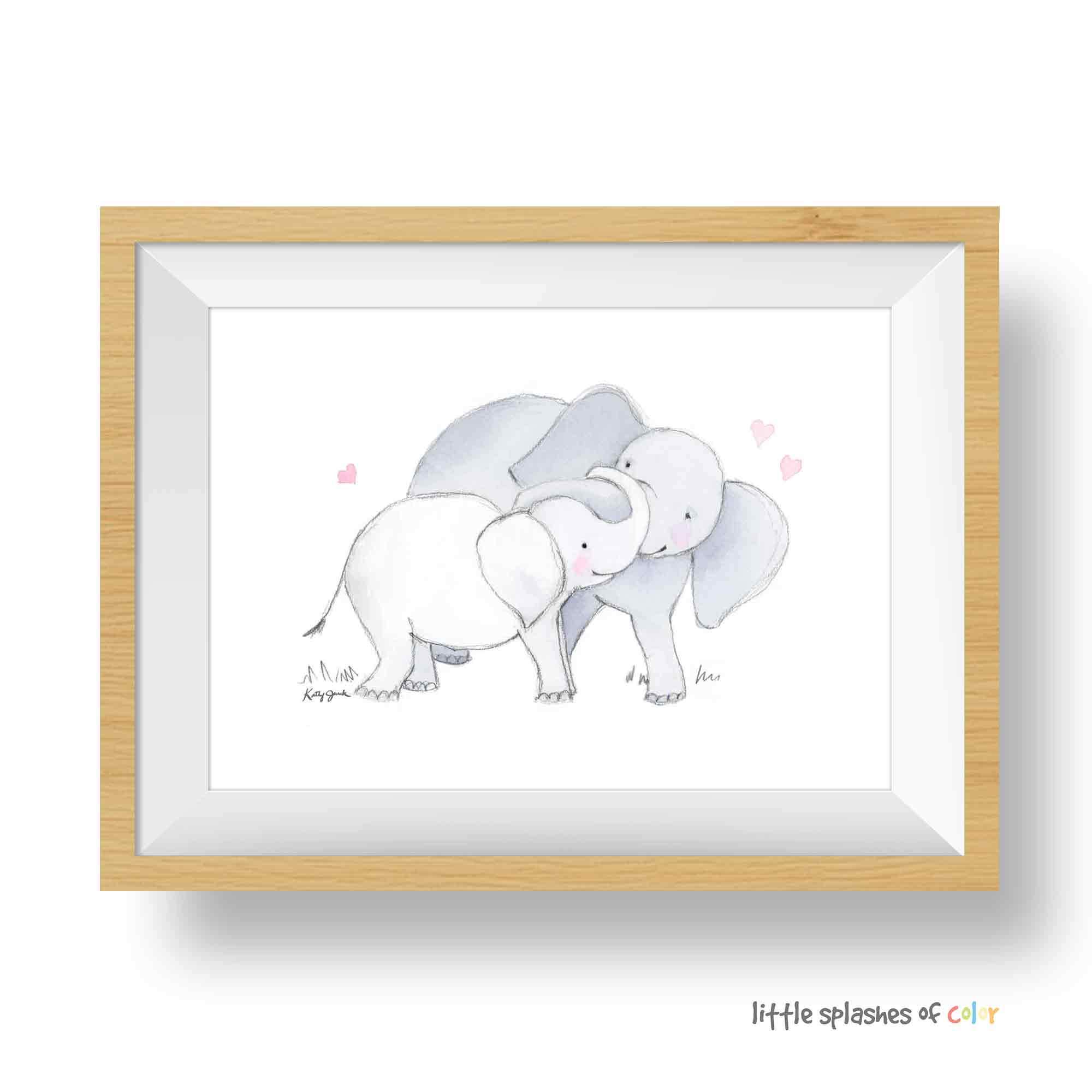 Mama Elephant and Baby Nursery Print