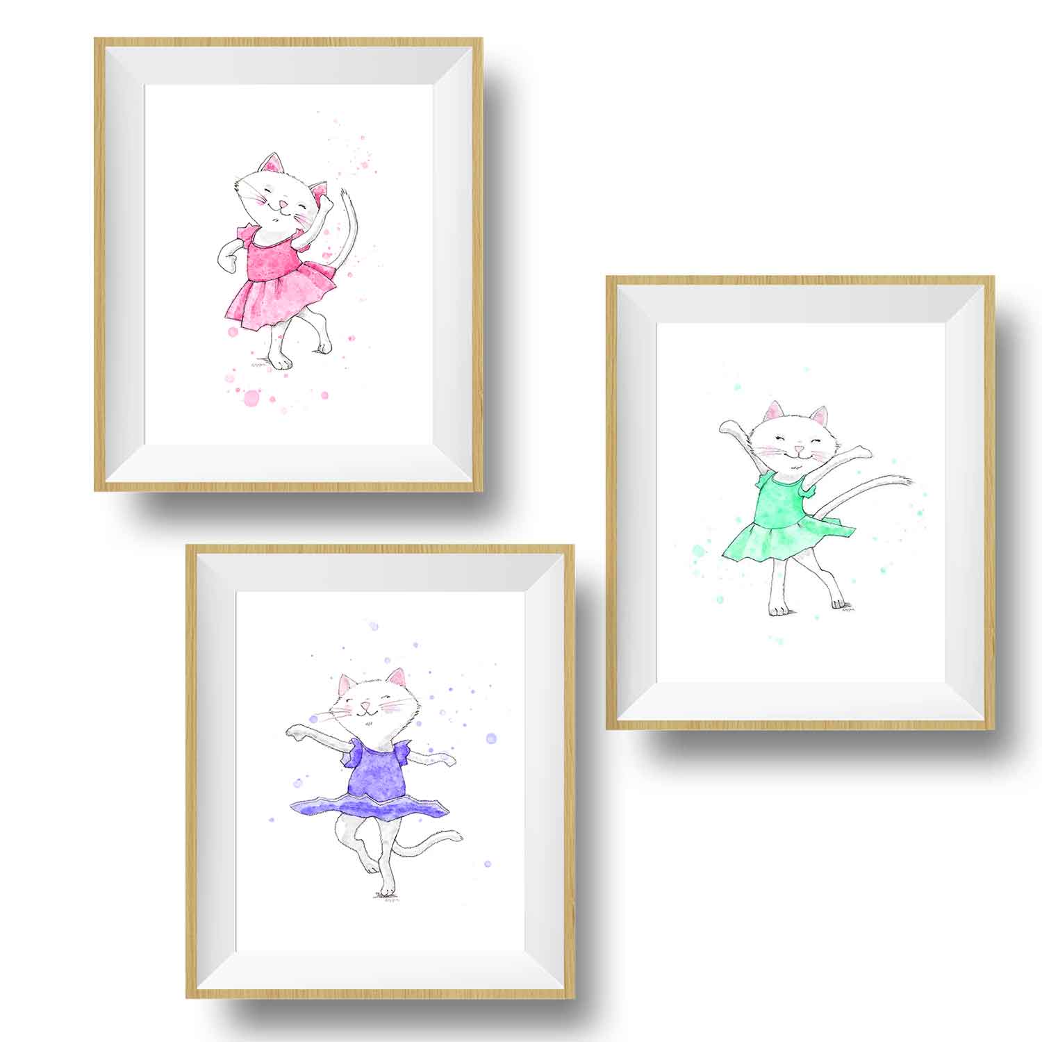 Sweet Ballerina Cat Art Prints for Girls' Rooms