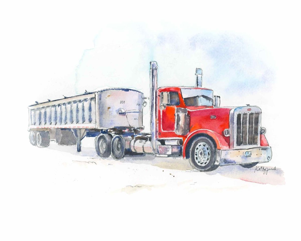 New Red Semi Truck / Grain Hauler Print