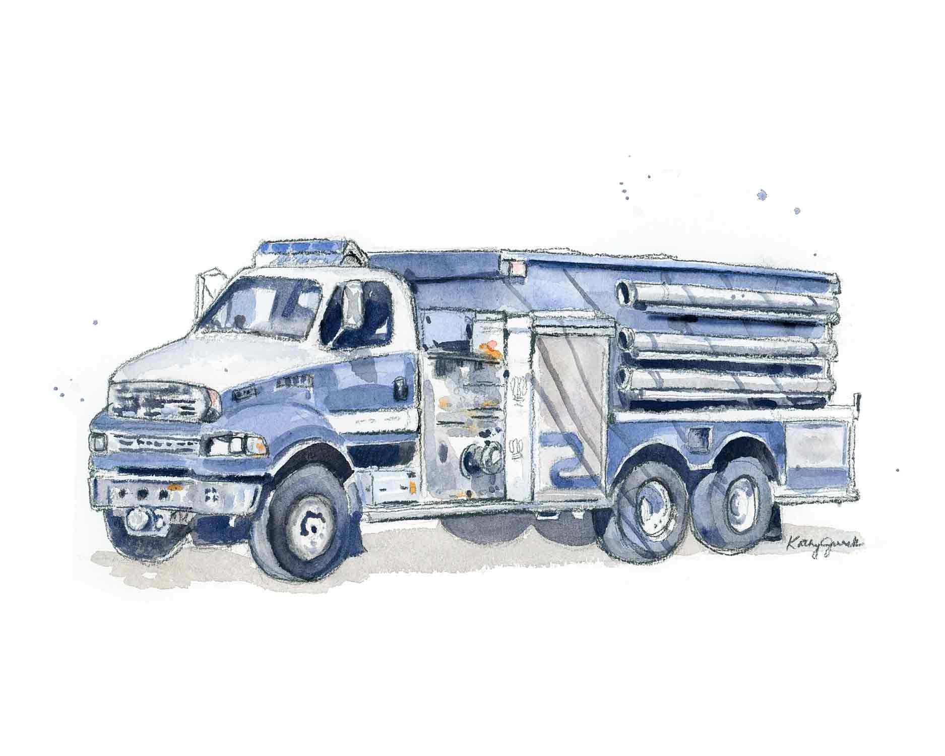 Blue Gray Fire Truck Art Demo