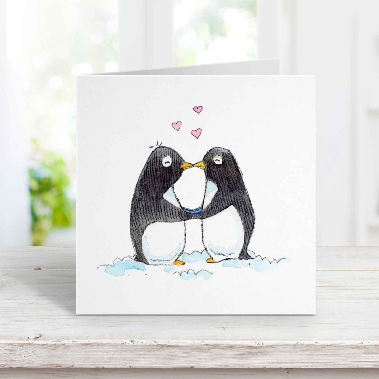 Penguins Kissing Love Card