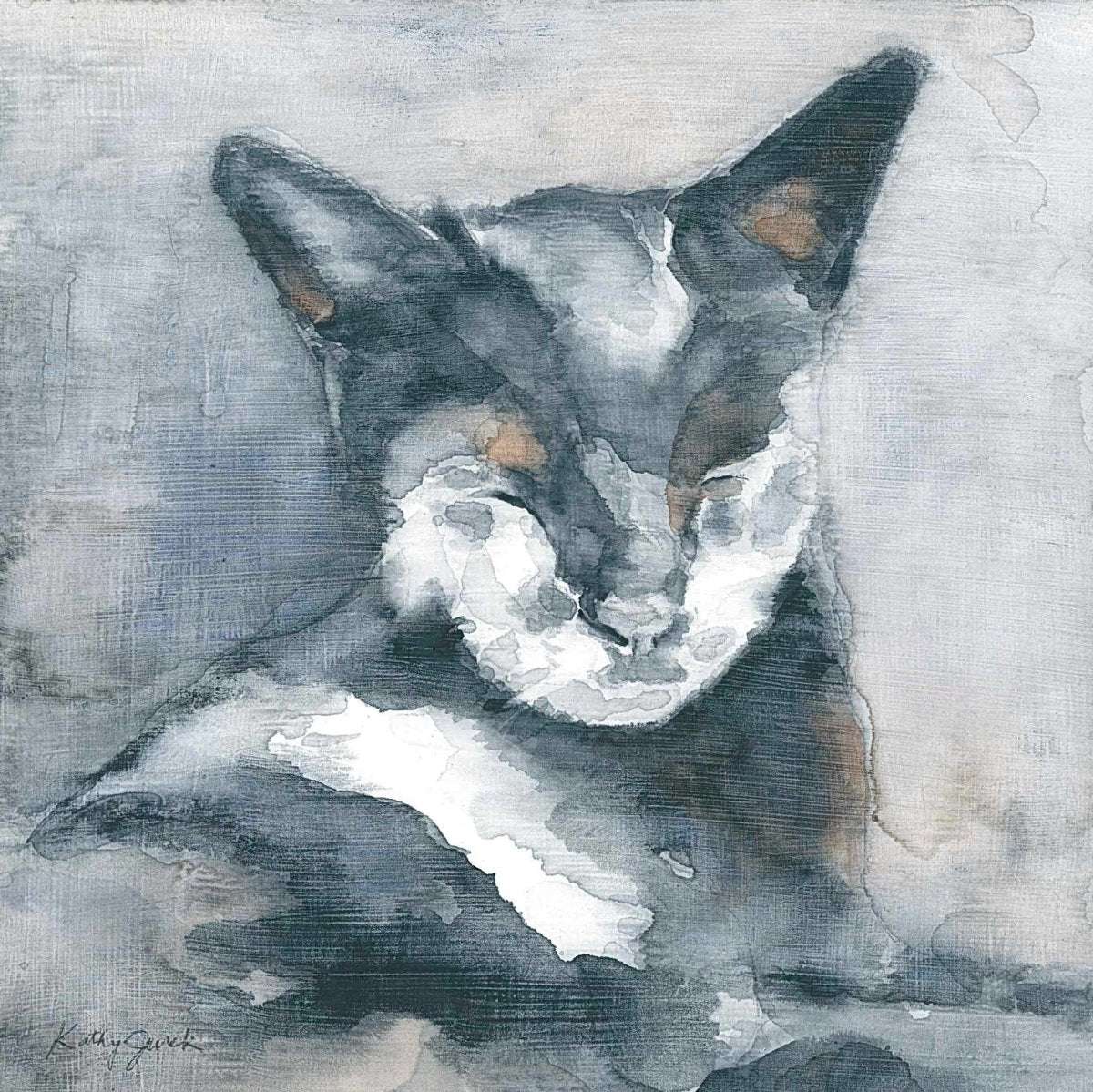 black cat watercolor painting