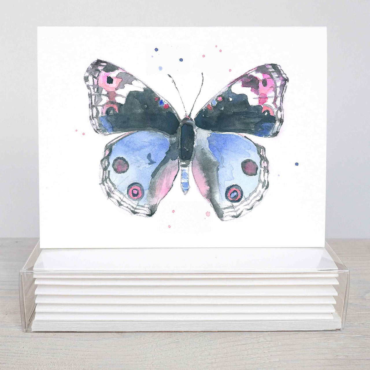 Butterfly Notecards – Moody Blue and Light Pink Watercolor Set for Everyday Greetings