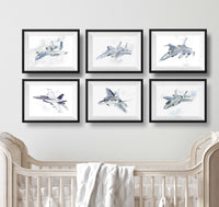 Thumbnail for Modern Military Aircraft Watercolor Prints - Classic Kids & Adult Wall Art Set