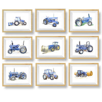 Thumbnail for Set of Blue Tractor Watercolor Prints for Baby and Toddler Boys' Rooms