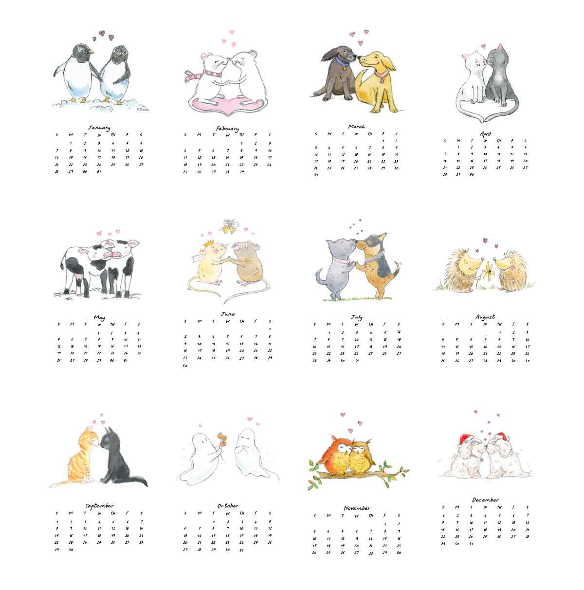 mini desk calendar with little animals