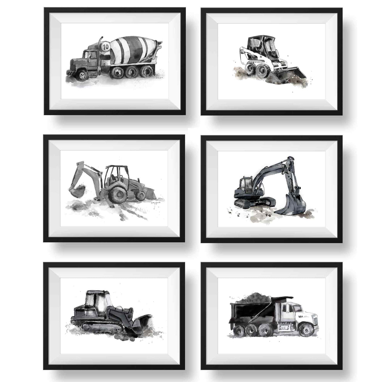 Black Constructions Vehicles Print Set