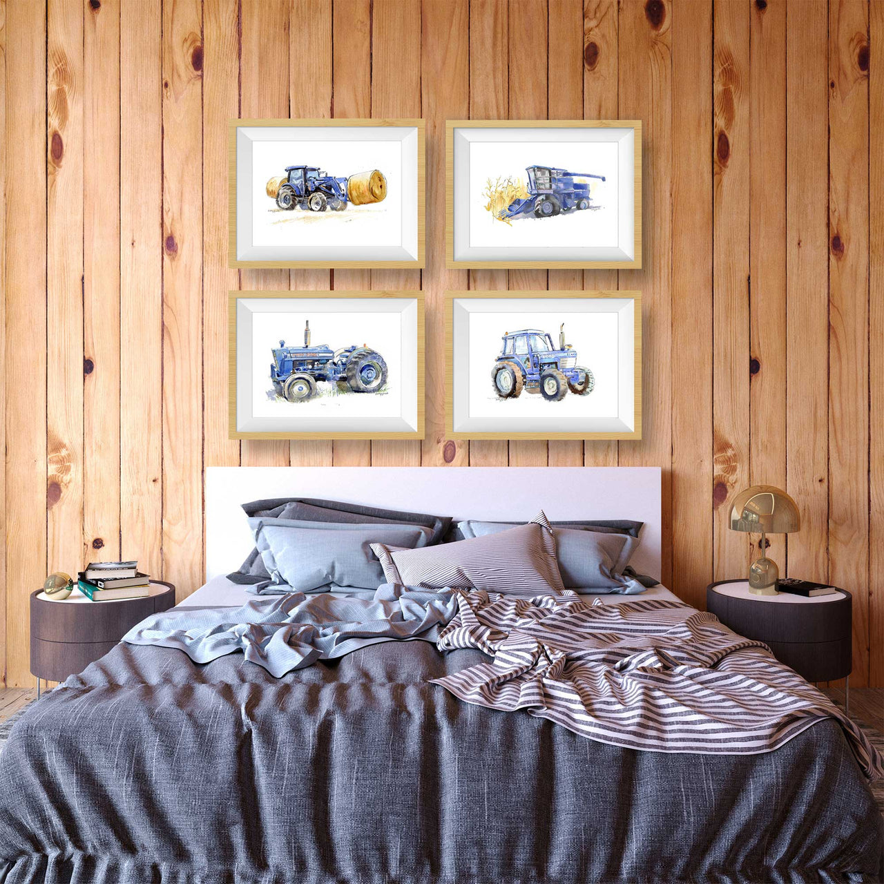 blue tractor print set for boys rooms