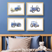 Thumbnail for Set of Blue Tractor Watercolor Prints for Baby and Toddler Boys' Rooms