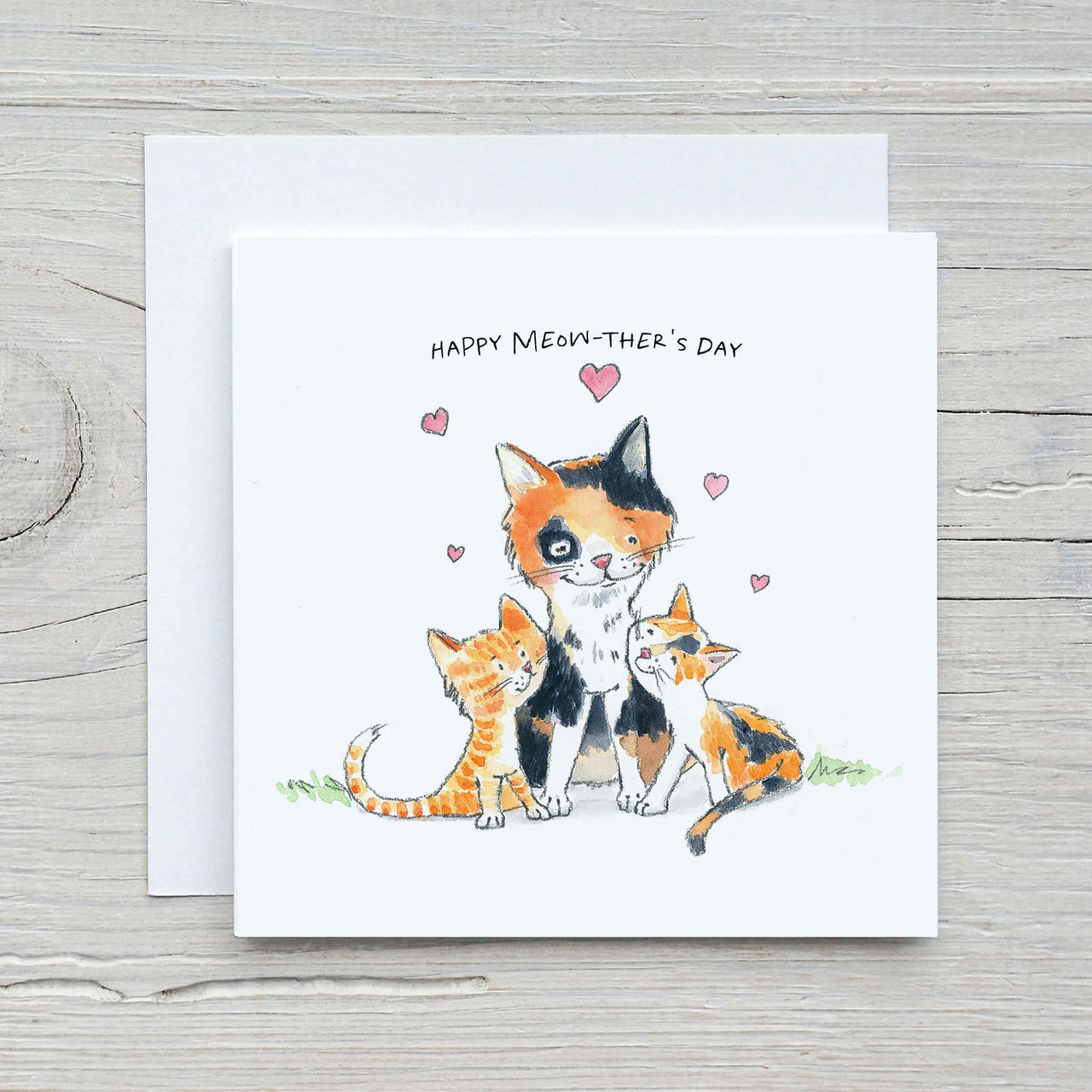 Happy Meow-ther's Day Card – Mama Cat and Kittens Whimsical Illustration