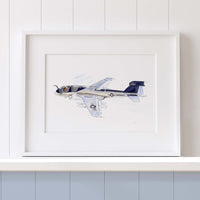 Thumbnail for An example of an EA-6B Prowler watercolor print framed with a white mat and white frame