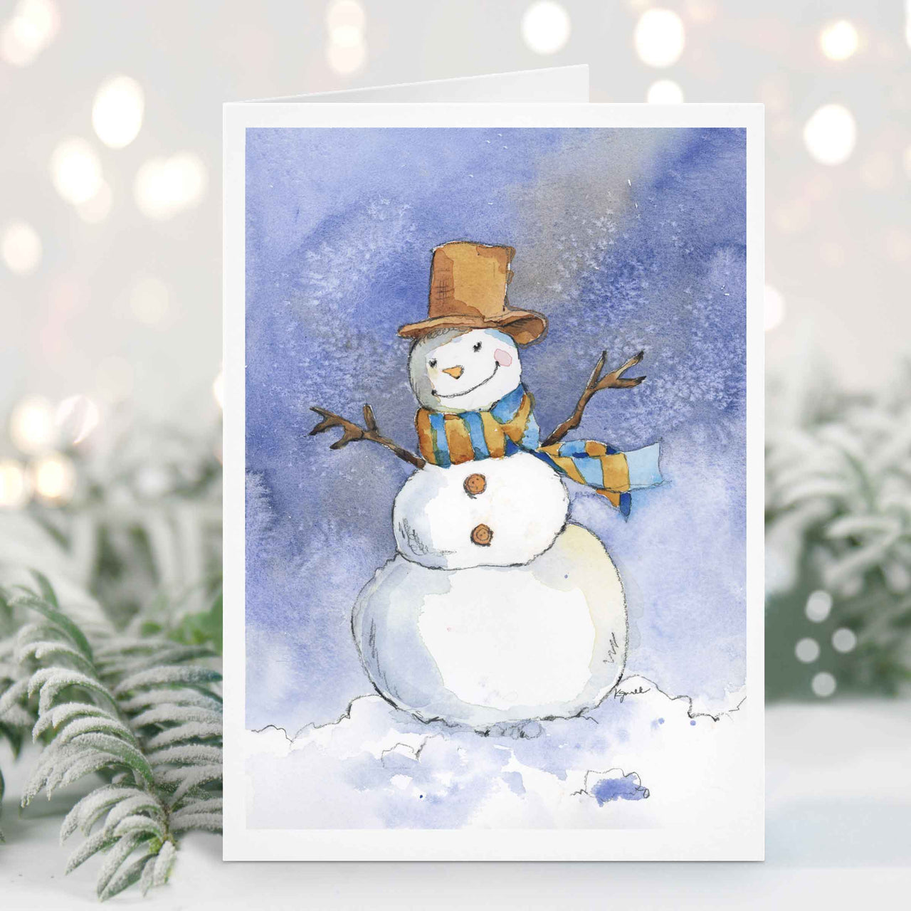 "Festive Frosty" Watercolor Snowman Christmas Card