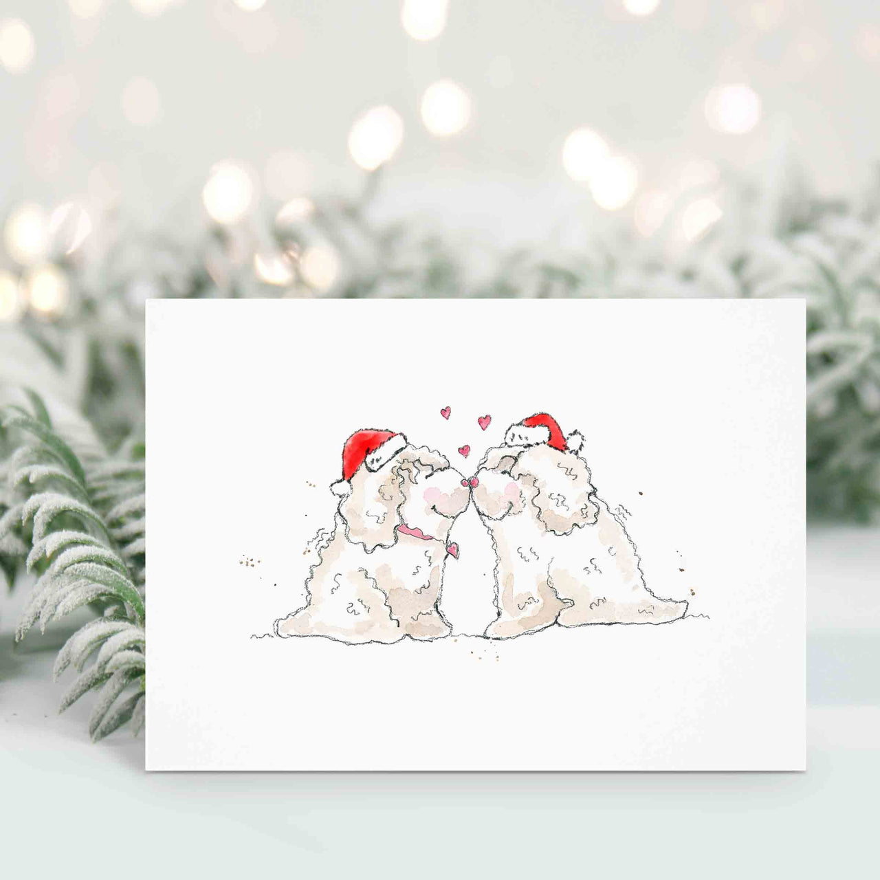 White Dogs Wearing Santa Hats Love Card