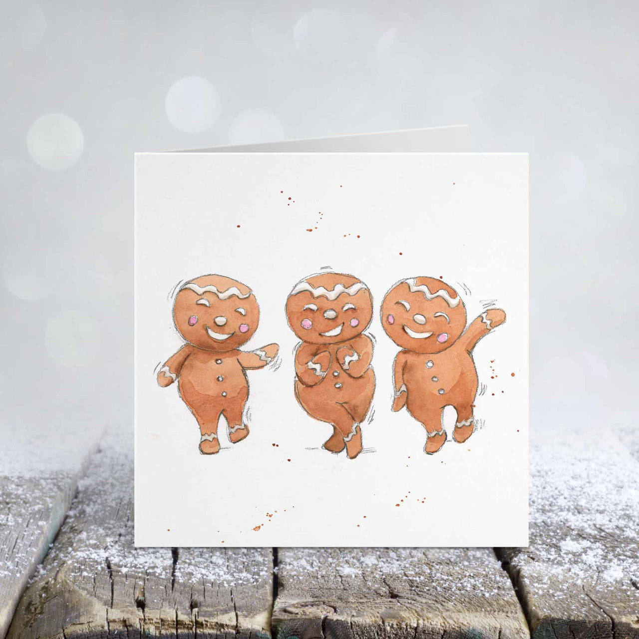 Jolly Gingerbread Men Christmas Card - Watercolor Holiday Illustration