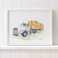 Thumbnail for grain truck hauling hay watercolor wall art print