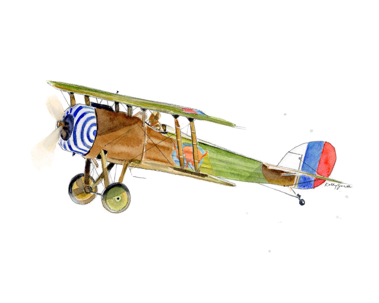 Nieuport 28 Airplane Print – Watercolor WWI Fighter Plane Wall Art for Boys Room Decor & Nursery