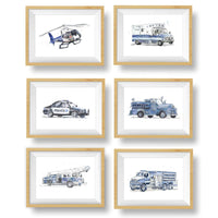 Thumbnail for Blue Gray Vintage Fire Truck Wall Art Print – Watercolor Firefighter Nursery Decor (Copy)