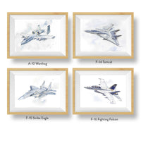 Thumbnail for Modern Military Aircraft Watercolor Prints - Classic Kids & Adult Wall Art Set