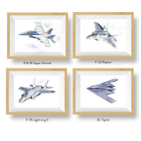 Thumbnail for Modern Military Aircraft Watercolor Prints - Classic Kids & Adult Wall Art Set