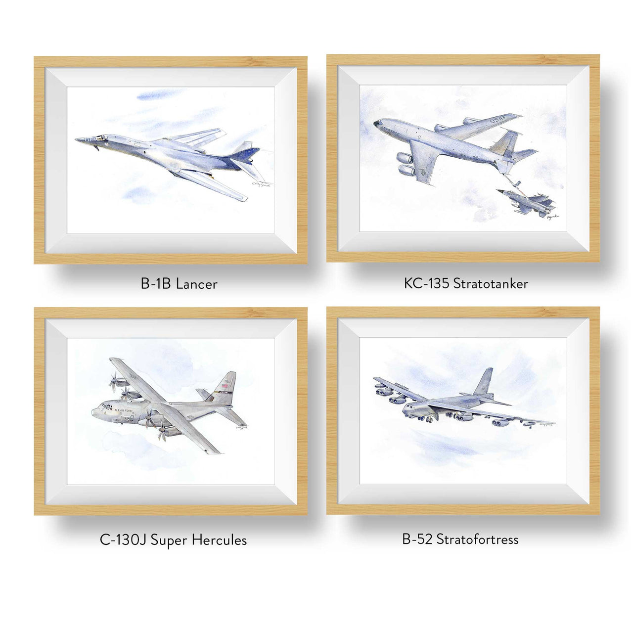 Modern Military Aircraft Watercolor Prints - Classic Kids & Adult Wall Art Set