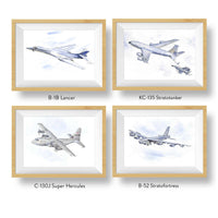 Thumbnail for Modern Military Aircraft Watercolor Prints - Classic Kids & Adult Wall Art Set