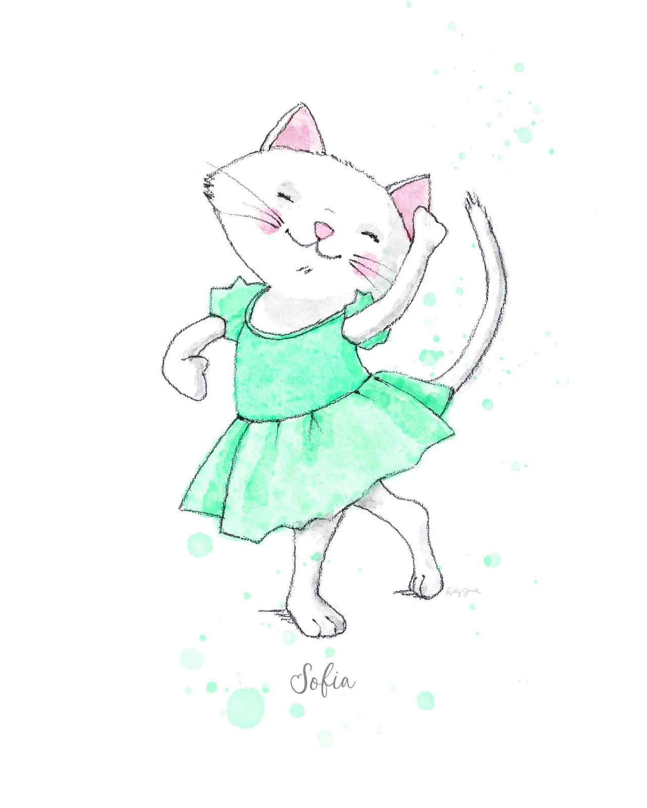 Dancing Kitty with Tutu Nursery Print #1