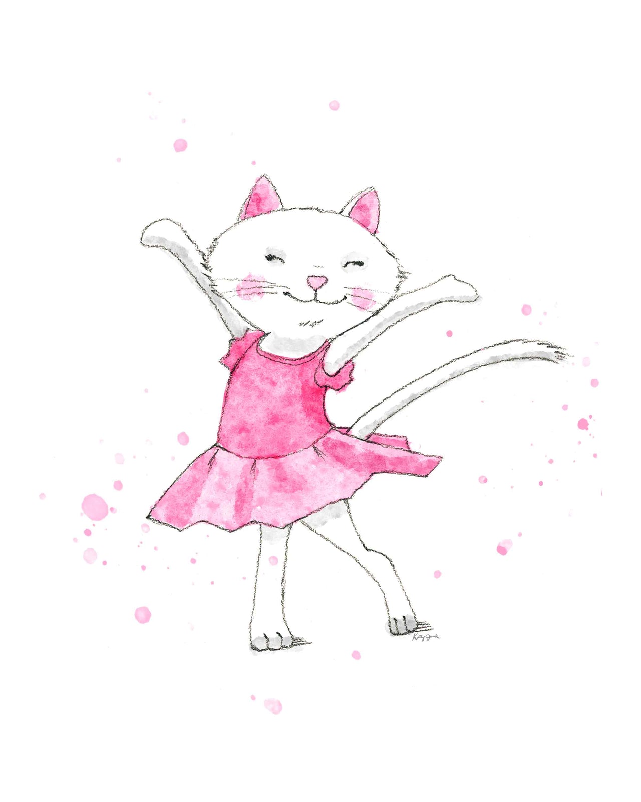 Dancing Kitty with Tutu Nursery Art Print #2