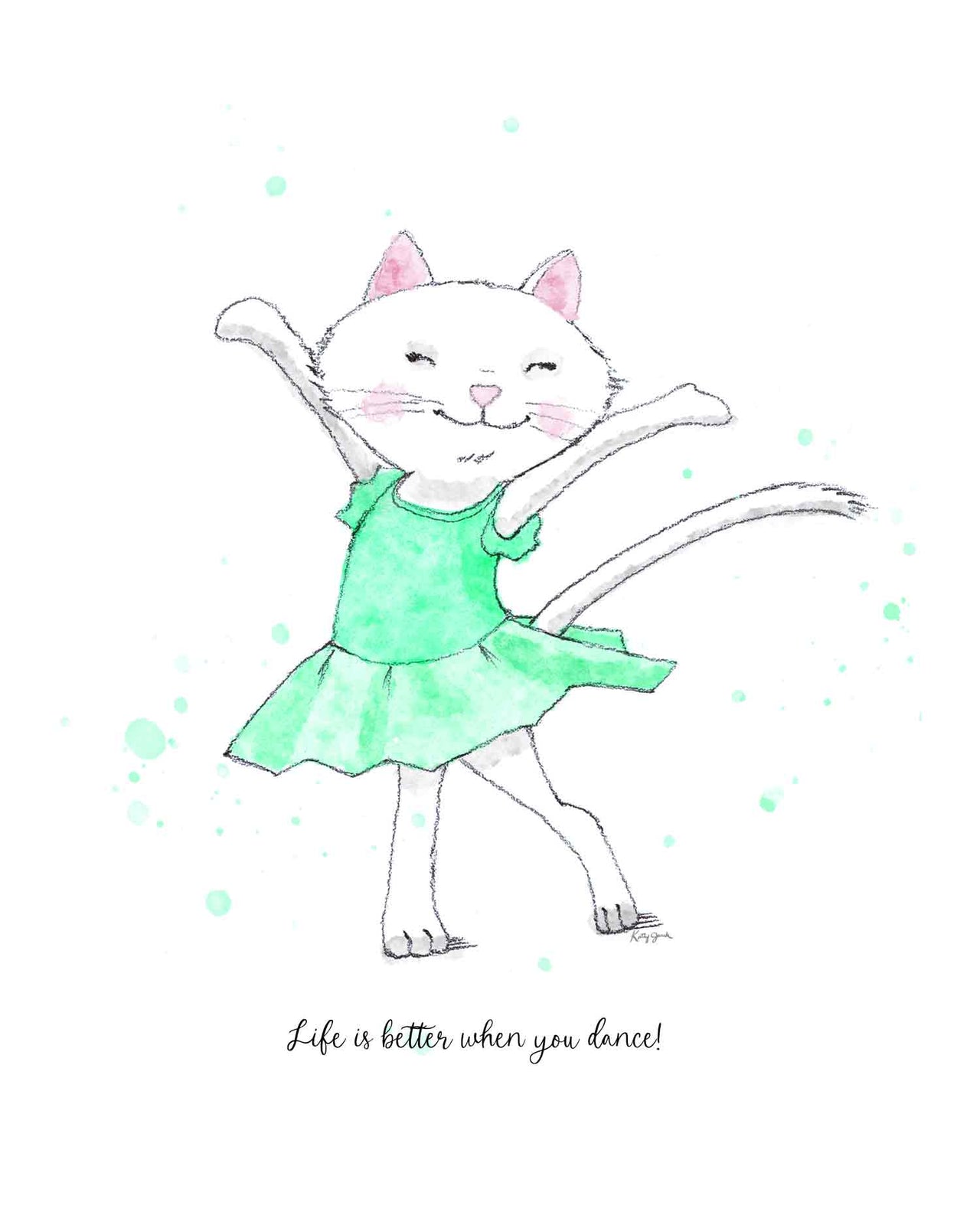 Dancing Kitty with Tutu Nursery Art Print #2