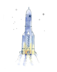 Thumbnail for Blue-Gray Space Ship Watercolor Print for Kids' Rooms