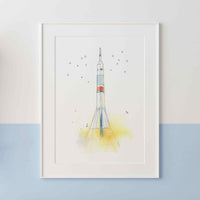 Thumbnail for Sleek White and Orange Space Ship Watercolor Print for Kids' Rooms