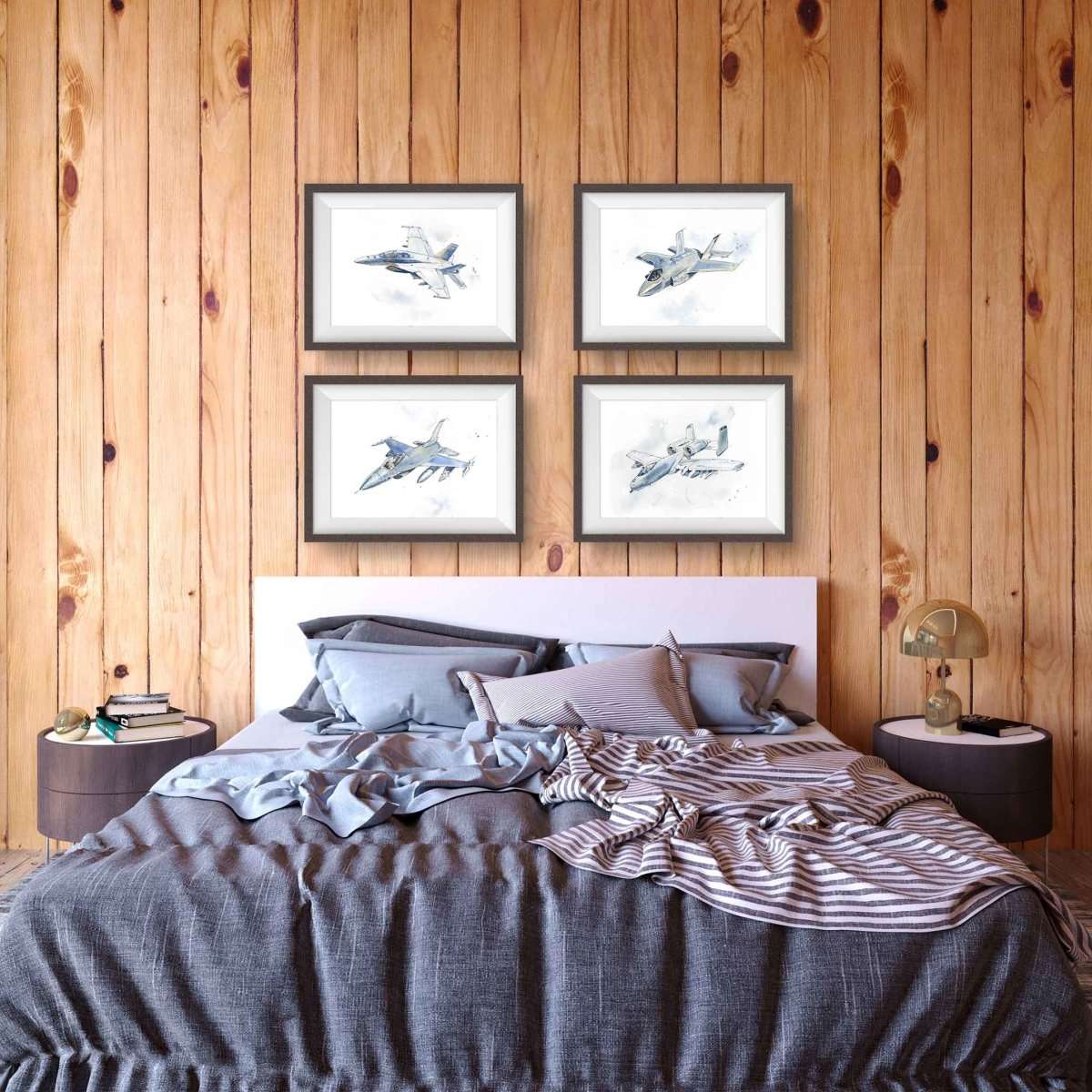 Set of modern military airplane prints