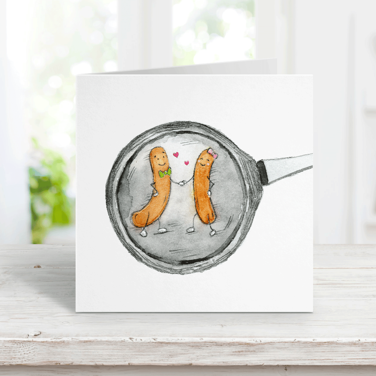 Two Sausages in a Frying Pan Love Card
