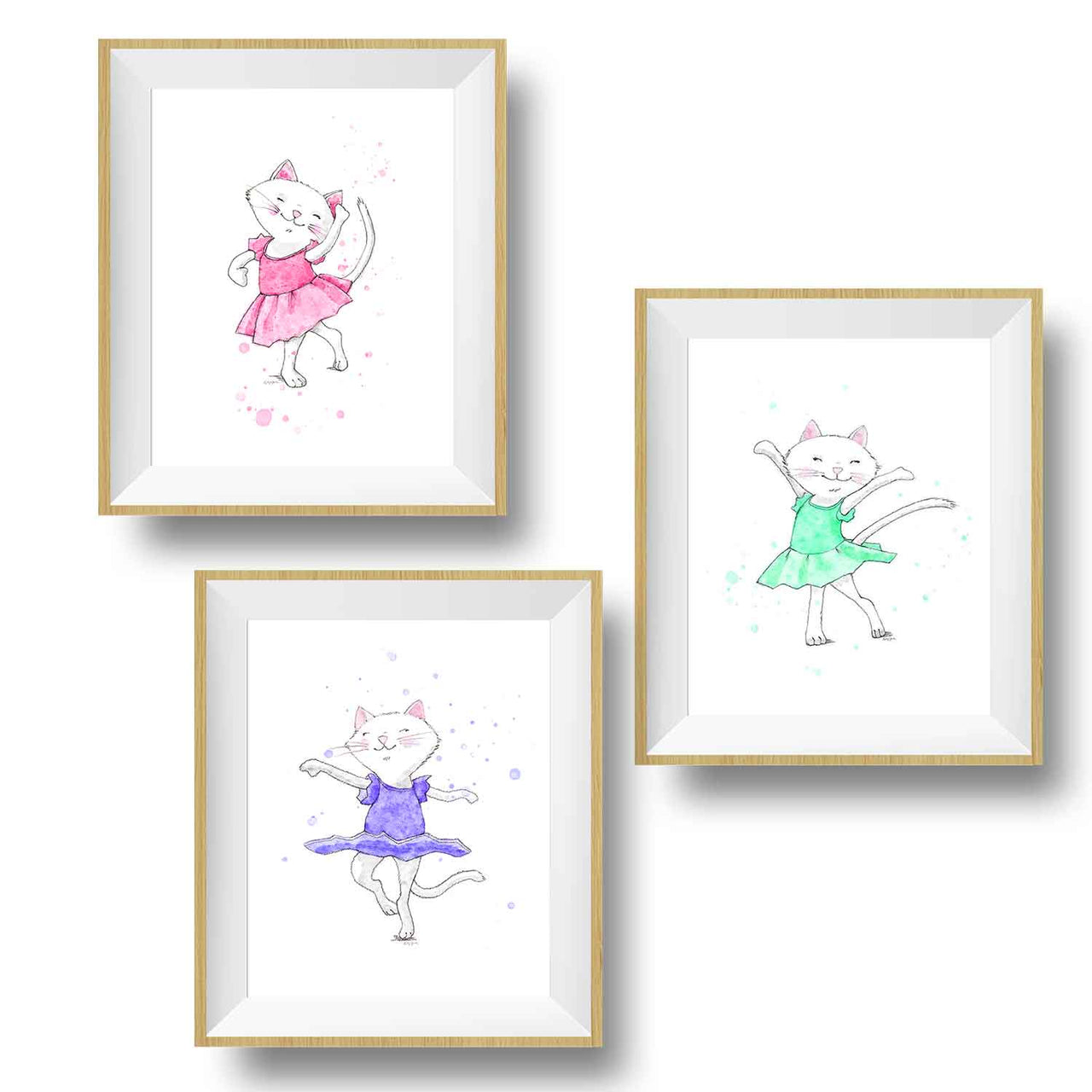 Dancing Kitty Nursery Art Prints - Set of 3