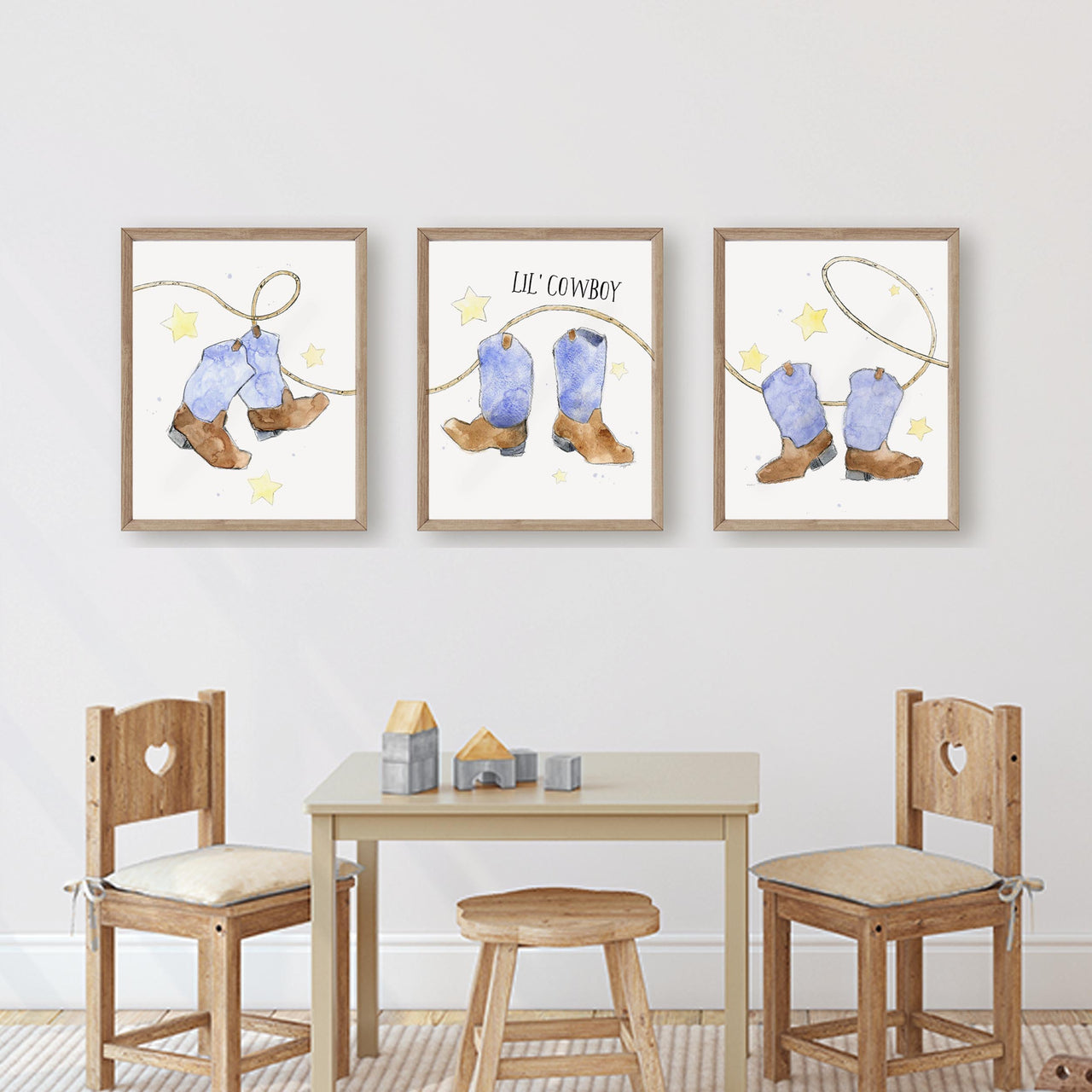 Country-style cowboy boot art for children's room