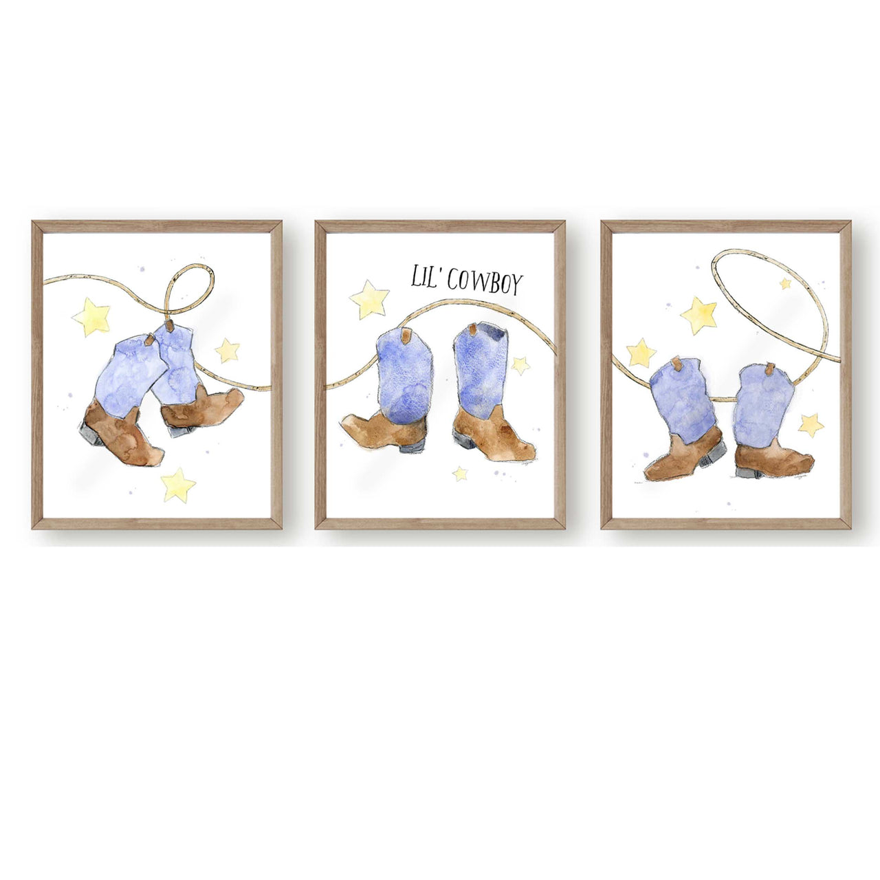 Set of 3 Cowboy Boots Wall Art Prints | Western-Themed Nursery Decor