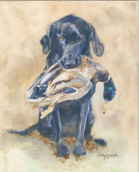 Thumbnail for hunting dog with duck in its mouth watercolor painting
