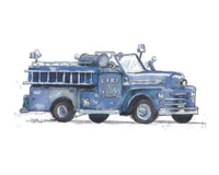 Thumbnail for Blue Gray Vintage Fire Truck Wall Art Print – Watercolor Firefighter Nursery Decor