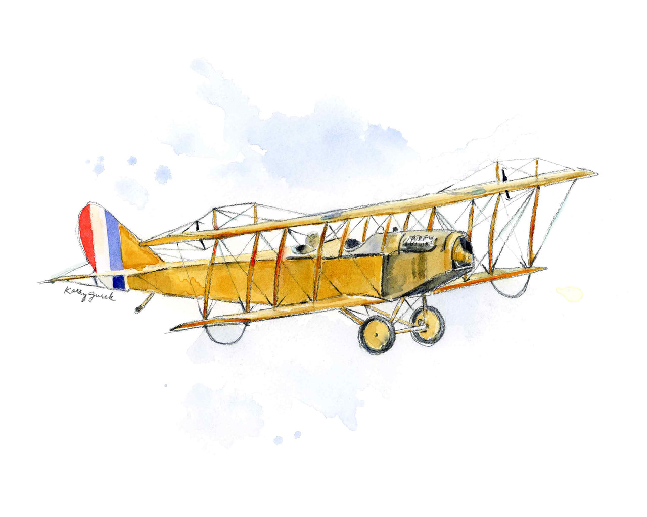 Curtiss JN Jenny Airplane Watercolor painting