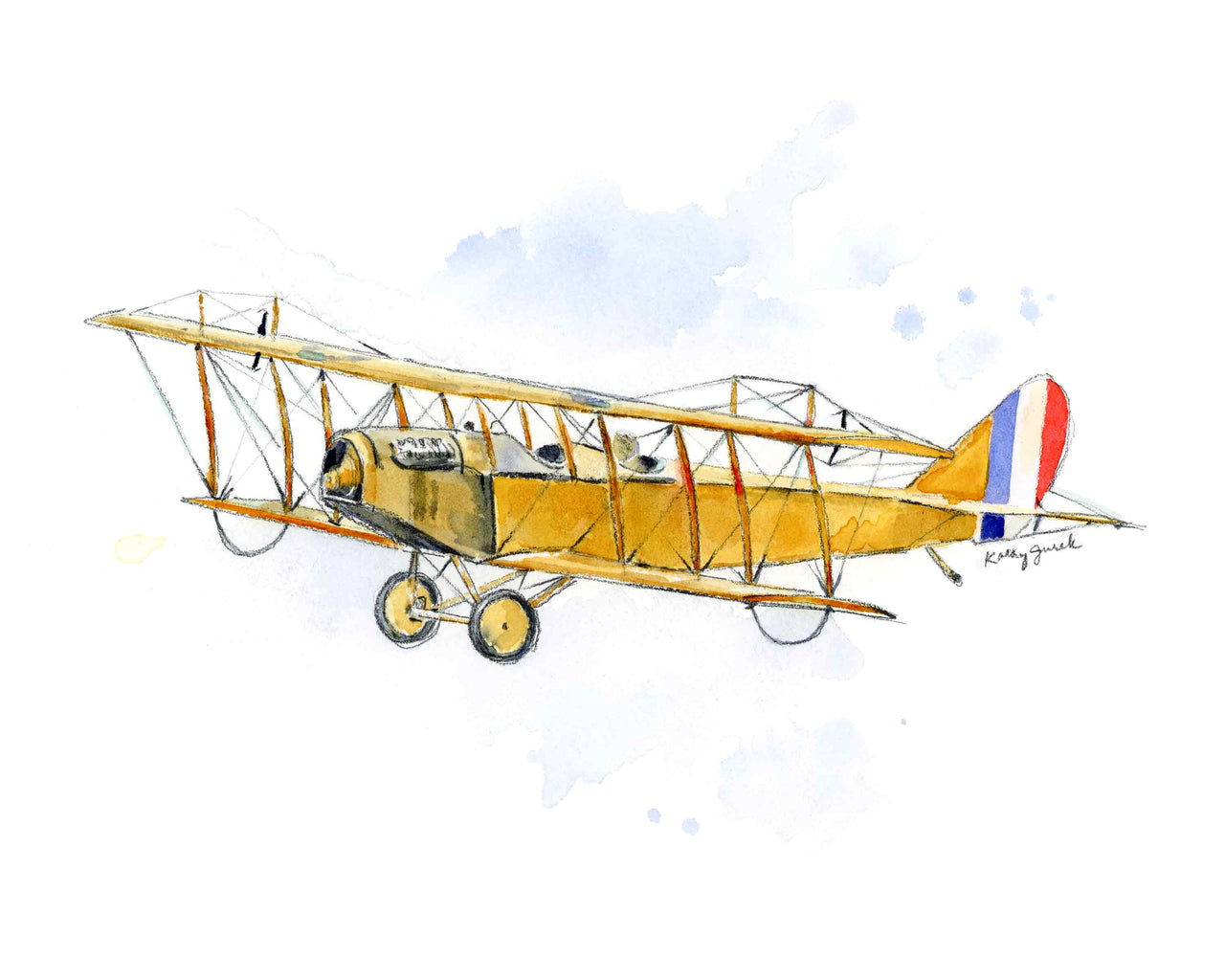 Curtiss JN Jenny Airplane Watercolor Painting
