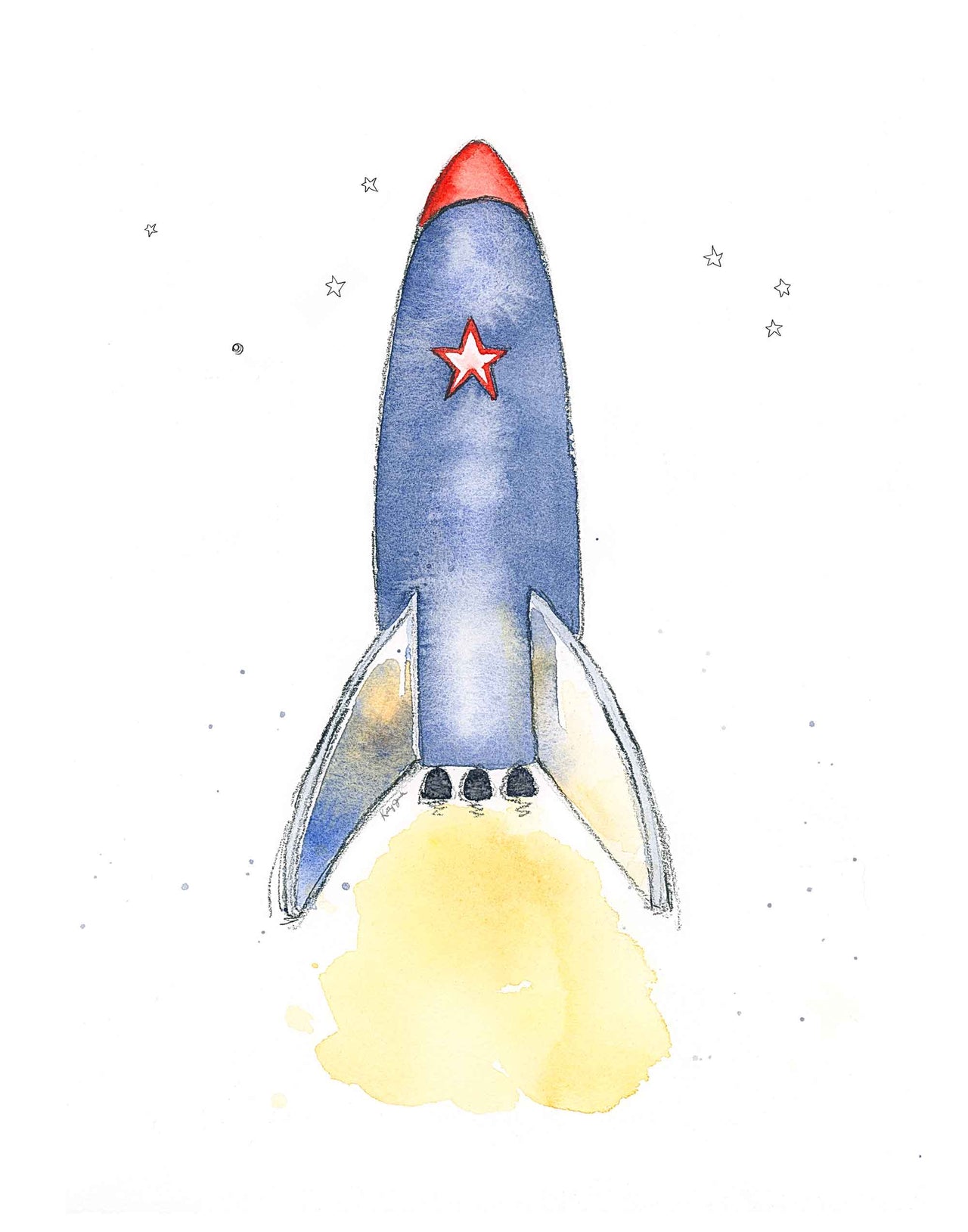 navy and red space ship print for kids rooms